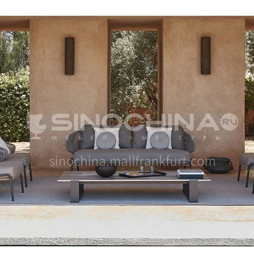 ST-T-003 T-032- Outdoor furniture, Nordic outdoor rattan sofa, aluminum alloy, PE rattan, nylon rope, solid wood, marble, leisure outdoor furniture combination